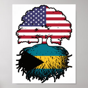 Affiche Drapeau bahaméen américain USA Tree Roots