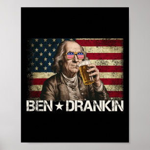 Affiche Drapeau Ben Drankin Funny Beer 4 juillet Retro Usa