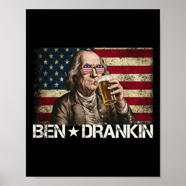 Affiche Drapeau Ben Drankin Funny Beer 4 juillet Retro Usa (Devant)