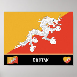 Affiche Drapeau bhoutanais & Pays bhoutanais / Dragon bhou