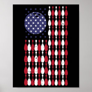 Affiche Drapeau Bowling Usa 4 juillet Patriotique Bowler H