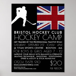Affiche Drapeau britannique, Joueur de hockey, Publicité d