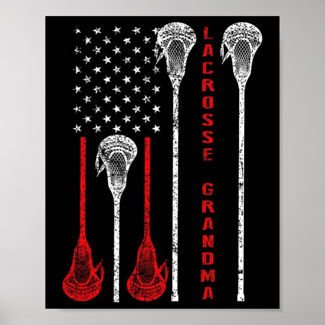 Affiche Drapeau cadeau de Lacrosse Grand-mère 4 juillet Ét (Devant)