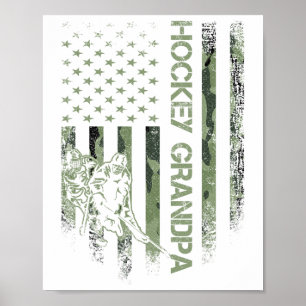 Affiche Drapeau Camo Américain vintage Fier Hockey Grandpa