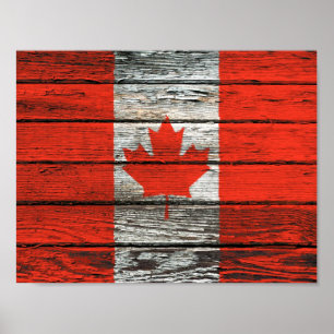 Affiche Drapeau canadien avec l'effet en bois approximatif