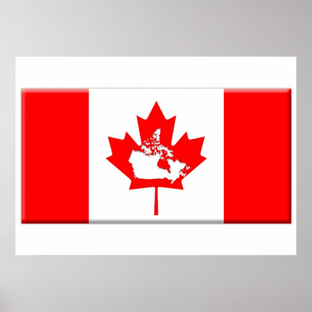 Affiche Drapeau canadien et forme du pays (Devant)