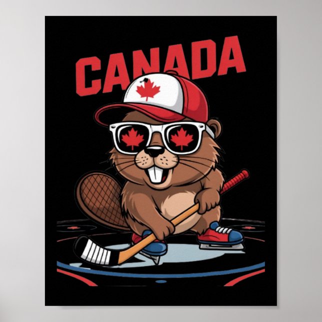 Affiche Drapeau canadien Feuille d'érable Castor Bâton de  (Devant)