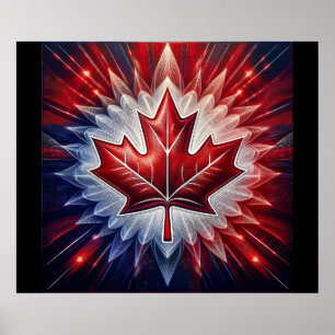 Affiche Drapeau canadien Feuille d'érable Fractal