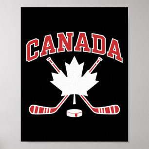 Affiche Drapeau canadien feuille d'érable hockey fête du C
