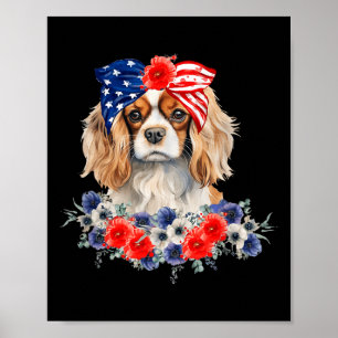Affiche Drapeau Cavalier King Charles Spaniel Bandana Usa