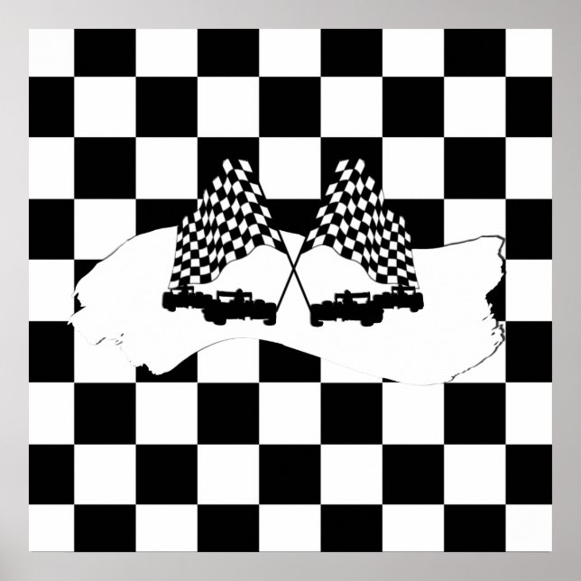 Affiche Drapeau Checker et voitures de course (Devant)