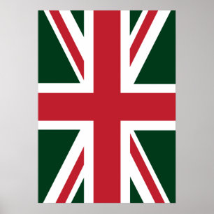 Affiche Drapeau cool vert foncé rouge Union Jack britanniq