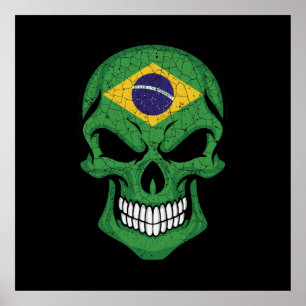 Affiche Drapeau crâne souriant du Brésil