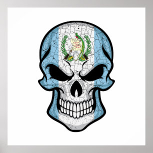 Affiche Drapeau crâne souriant du Guatemala