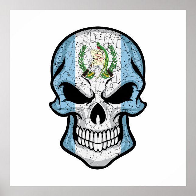 Affiche Drapeau crâne souriant du Guatemala (Devant)