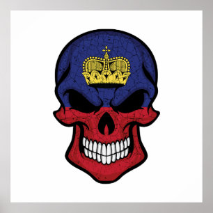 Affiche Drapeau crâne souriant du Liechtenstein