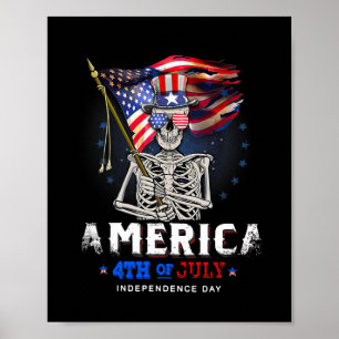 Affiche Drapeau crânien Amérique 4 juillet fête de l'indép