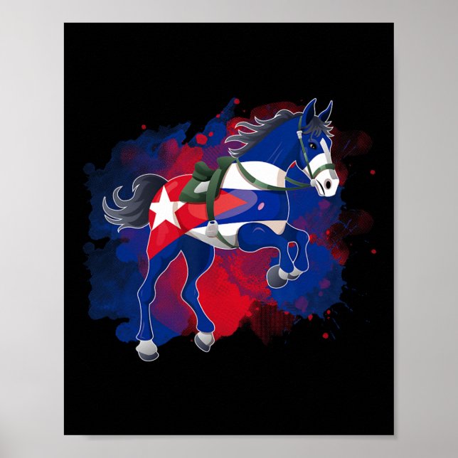 Affiche Drapeau Cuba équitation (Devant)