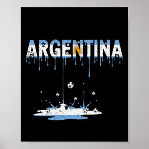 Affiche Drapeau d'Argentine qui dégouline de football