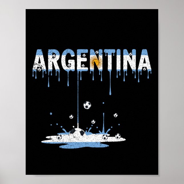 Affiche Drapeau d'Argentine qui dégouline de football (Devant)