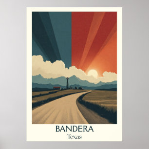 Affiche Drapeau de Bandera Texas Cowboy Country Road