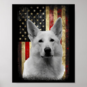 Affiche Drapeau de berger allemand blanc patriotique améri