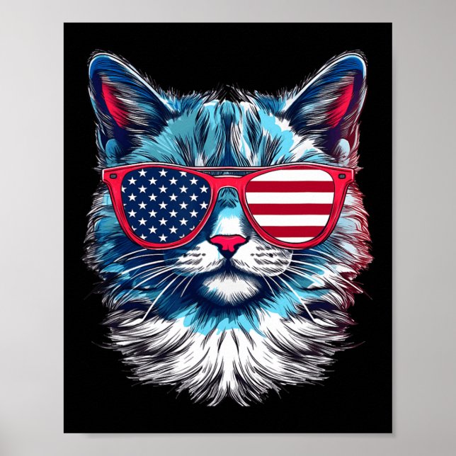 Affiche Drapeau de chat Sungles Usa 4 juillet Graphique de (Devant)