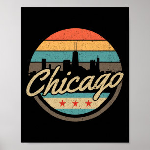 Affiche Drapeau de Chicago Skyline Vintage Illinois Usa So