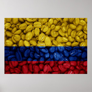 Affiche Drapeau de Colombie avec café