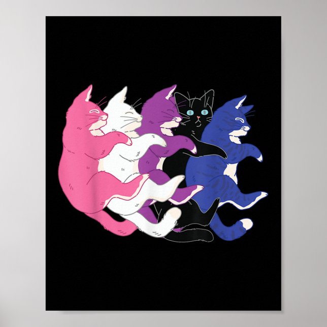 Affiche Drapeau de fierté Genderfluid LGBTQ - Chats Pile G (Devant)