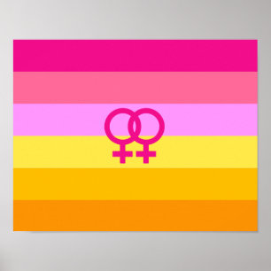 Affiche Drapeau de fierté lesbienne à l'aube des femmes qu