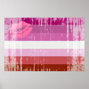 Affiche Drapeau de fierté lesbienne au rouge à lèvres