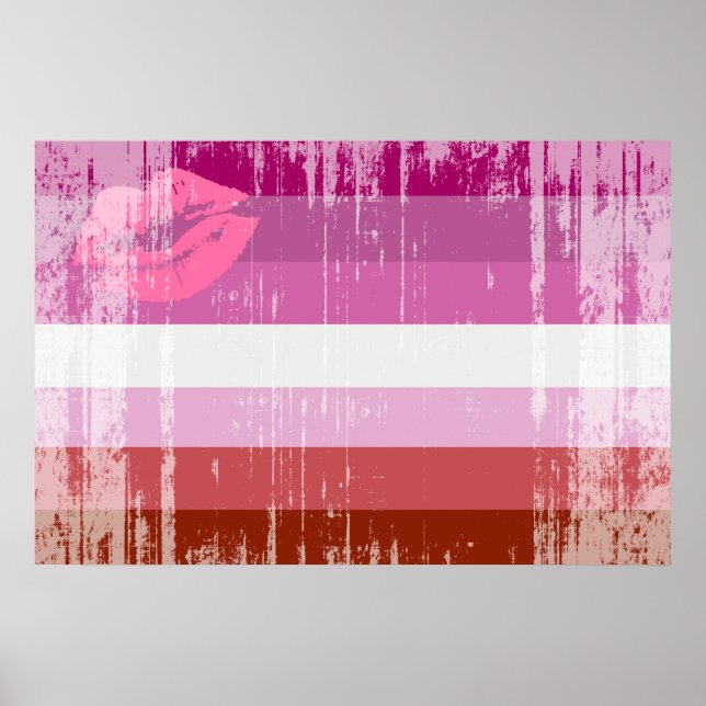 Affiche Drapeau de fierté lesbienne au rouge à lèvres (Devant)