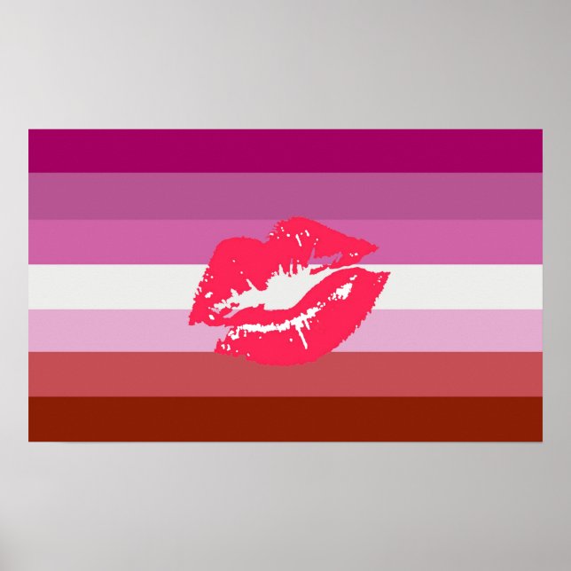 Affiche Drapeau de fierté lesbienne au rouge à lèvres et l (Devant)