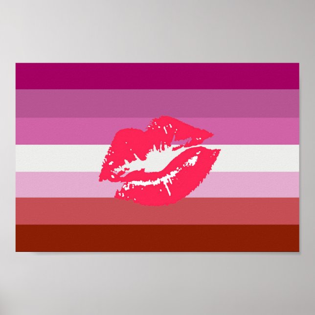 Affiche Drapeau de fierté lesbienne au rouge à lèvres et l (Devant)