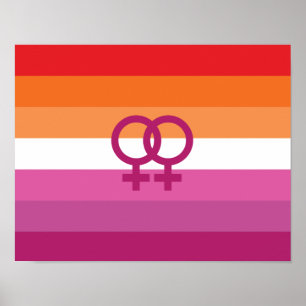 Affiche Drapeau de fierté lesbienne WLW (Coucher de soleil