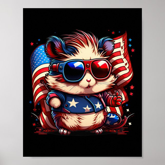 Affiche Drapeau De Juillet Patriotique Hamster Us (Devant)