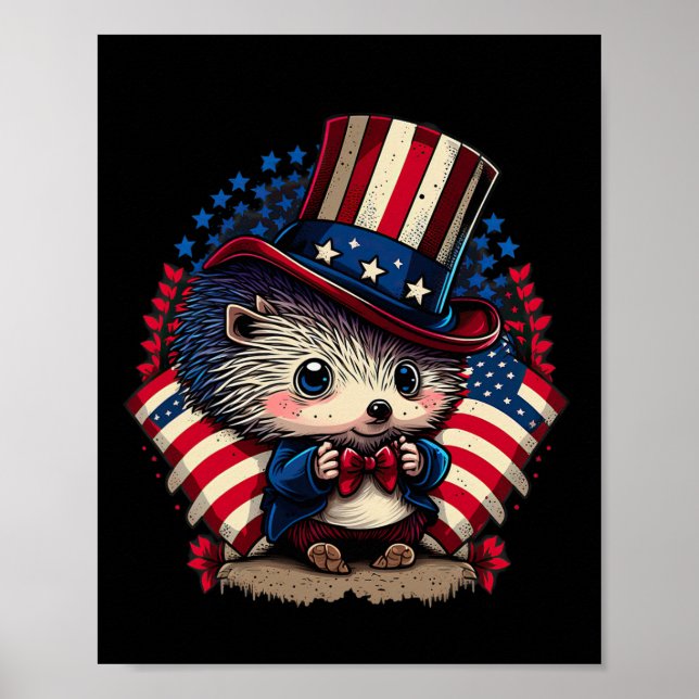 Affiche Drapeau de Juillet Patriotique Hedgehog Us (Devant)