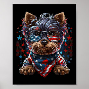 Affiche Drapeau de Juillet Patriotique Yorkie Dog Us