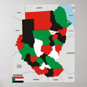 Affiche drapeau de la carte politique du pays soudan