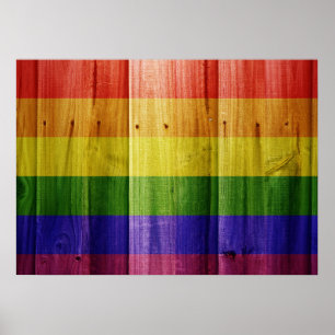 Affiche Drapeau de la fierté arc-en-ciel en bois