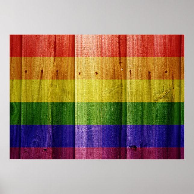 Affiche Drapeau de la fierté arc-en-ciel en bois (Devant)