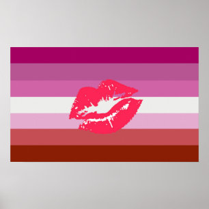 Affiche Drapeau de la fierté lesbienne Lipstick et lèvres