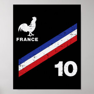 Affiche Drapeau de la France Coq Numéro 10 Fan de Football