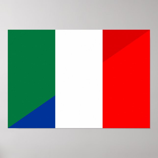 Affiche drapeau de la france italie à mi-symbole (Devant)