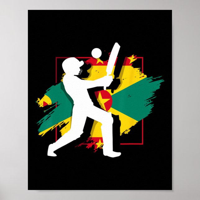 Affiche Drapeau de la Grenade Silhouette de cricket grenad (Devant)