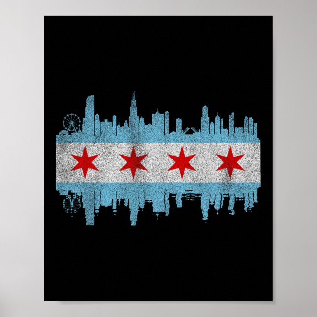 Affiche Drapeau de la skyline de la ville de Chicago - Chi (Devant)