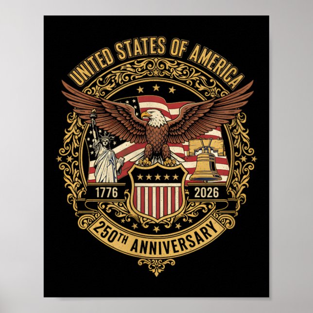 Affiche Drapeau de l'aigle du 250e anniversaire de l'Améri (Devant)