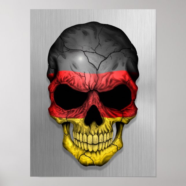 Affiche Drapeau de l'Allemagne sur un crâne en acier (Devant)