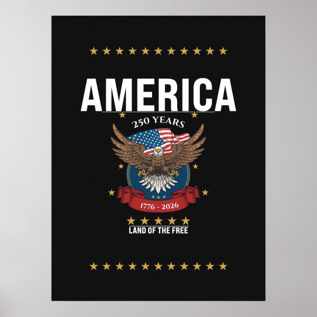 Affiche Drapeau de l'Amérique Eagle 250e anniversaire 1776 (Devant)